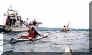 Just after start. Front;Kohno, behind(right); Ide. The powered cruiser left are media crew who gatherling material of starting.